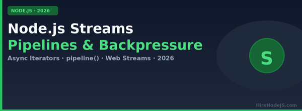 Node.js Streams 2026 — Pipelines, Backpressure, and Async Iterators cover
