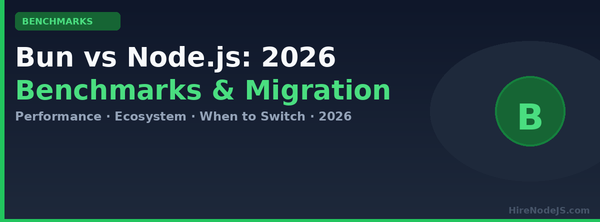 Bun vs Node.js 2026 benchmarks cover — dark navy card with green accent