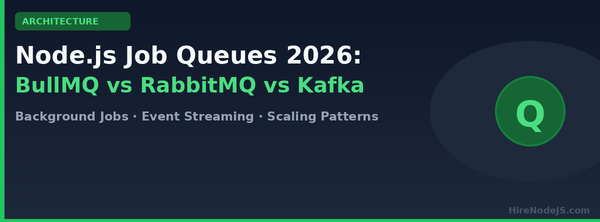 Node.js Job Queues 2026: BullMQ vs RabbitMQ vs Kafka comparison cover image