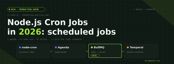Node.js Cron Jobs in 2026 — node-cron vs Agenda vs BullMQ scheduler comparison cover