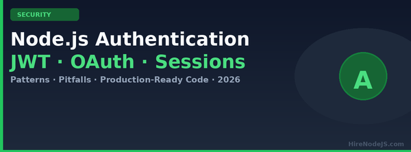 Node.js authentication guide cover — JWT, OAuth 2.0, and sessions