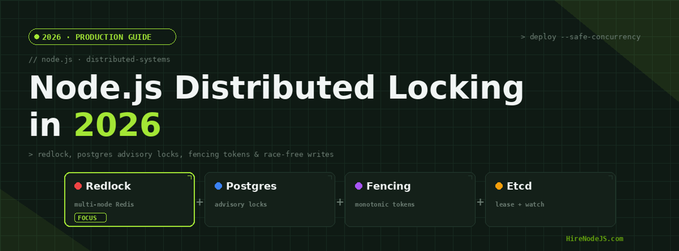 Node.js Distributed Locking in 2026 — Redlock, Postgres advisory locks, fencing tokens, Etcd