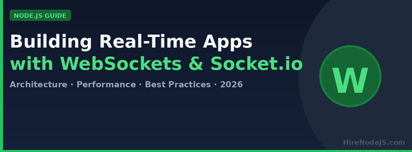 Building Real-Time Apps with Node.js WebSockets and Socket.io — branded cover showing dark navy background with green accent